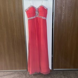 Coral bedazzled prom dress size: M